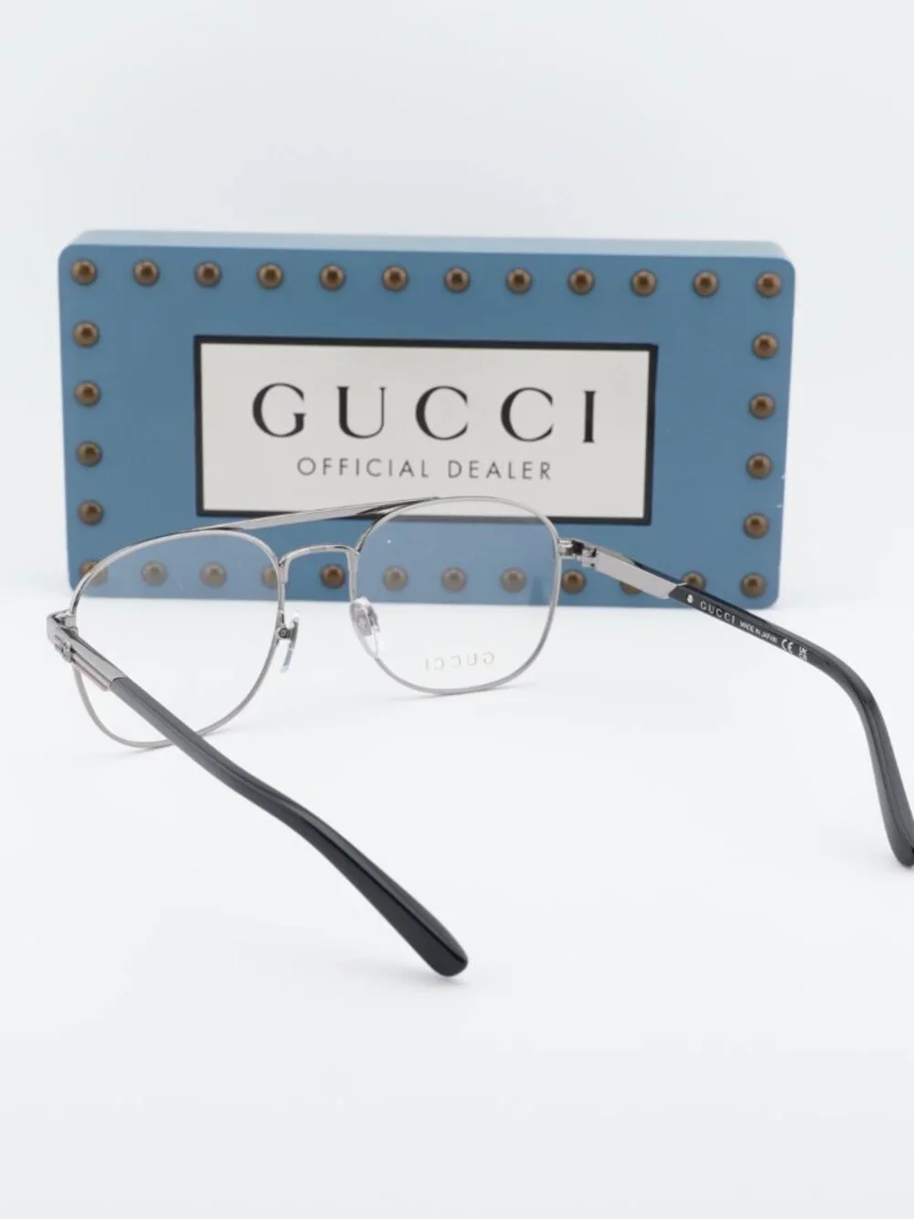 Gucci GG1290O 001 Aviator Eyeglasses - Ruthenium and Black 54mm